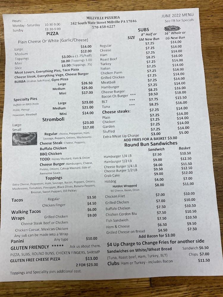 Millville Pizzeria Menu image 1